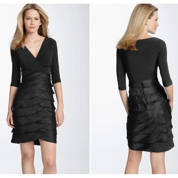 Adrianna Papell Navy Blue Matte Jersey & Hammered Satin Sheath Dress 6 S Small - Picture 11 of 11